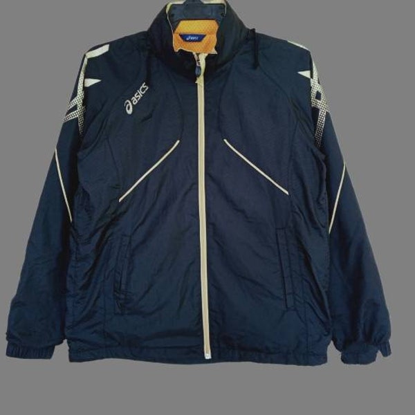 Vintage Asics Japan Windbreaker Jacket Small Asics Sportswear Asics Sports Football Gear Windrunner Jacket Black Size S