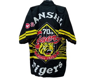 Vintage Hanshin Tigers Baseball Japan Team Large Overprint Kimono Hanshin Tigers Profesional Baseball Team Size L