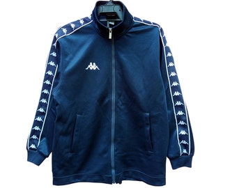 Vintage 90's Kappa Dark Blue Small Jacket TrackTop Fully Zipper Kappa Side Tape Sportwear Jacket Size S