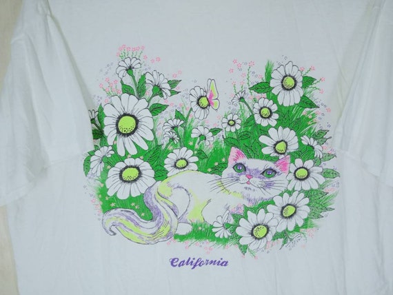 Vintage 90's Cartoon Cute Cat California Flower W… - image 4