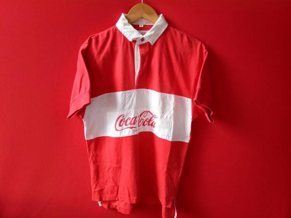 vintage coca cola rugby polo medium mens t shirt