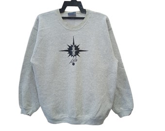 Vintage 90's Logo Sudadera Gris Suéter Medio Jersey Crewneck Tamaño M