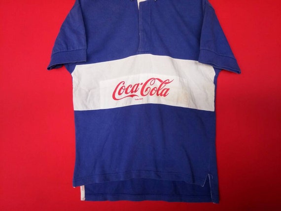 Vintage Coca Cola Polo Rugby Shirt Medium Blue 19… - image 4