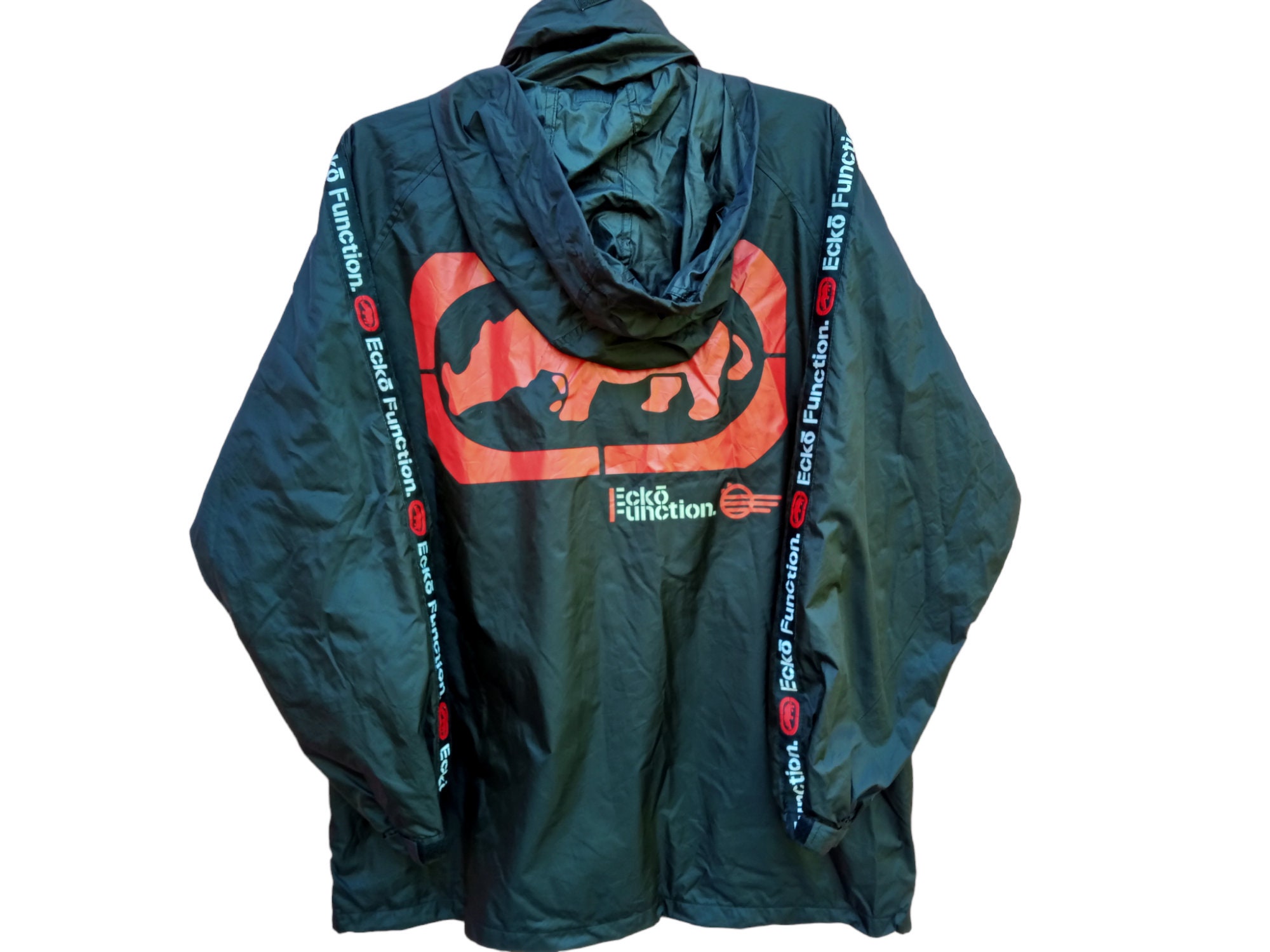 Vintage Ecko Function Windbreaker Black Medium Fully Zipper Ecko Function Jacket Hooded Big Logo Side Tape Size M Etsy UK