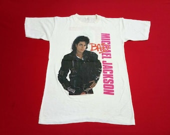 Vintage 80's MICHEAL JACKSON American Singer Songwriter King Of POP Music Concert Tour Medium White T Shirt Size M