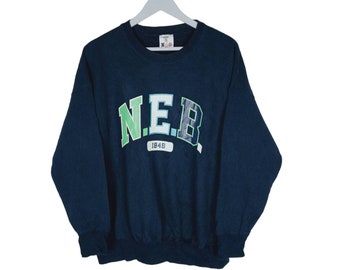 Vintage N.E.B Jumper Dark Blue Large Designer Sportswear Sweater Vintage Sports Pullover Crewneck Sweatshirt Size L