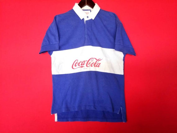 Vintage Coca Cola Polo Rugby Shirt Medium Blue 19… - image 1