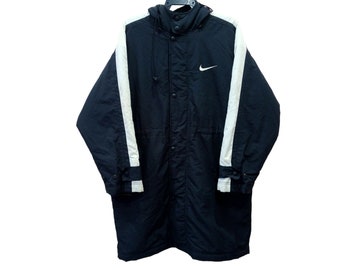 Vintage 90's Nike Long Jacket Black Medium Nike Swoosh Windbreaker Fully Zipper Button Down Jacket Size M