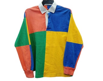 Vintage 90's Barbarian Rugby Medium Polo Shirt Barbarian Long Sleeves Multicolor Shirt Size M