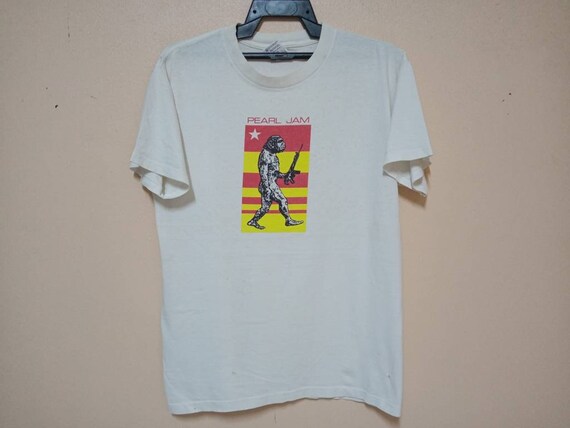 Vintage 90s PEARL JAM American Rock Band White Large T Shirt Music 
