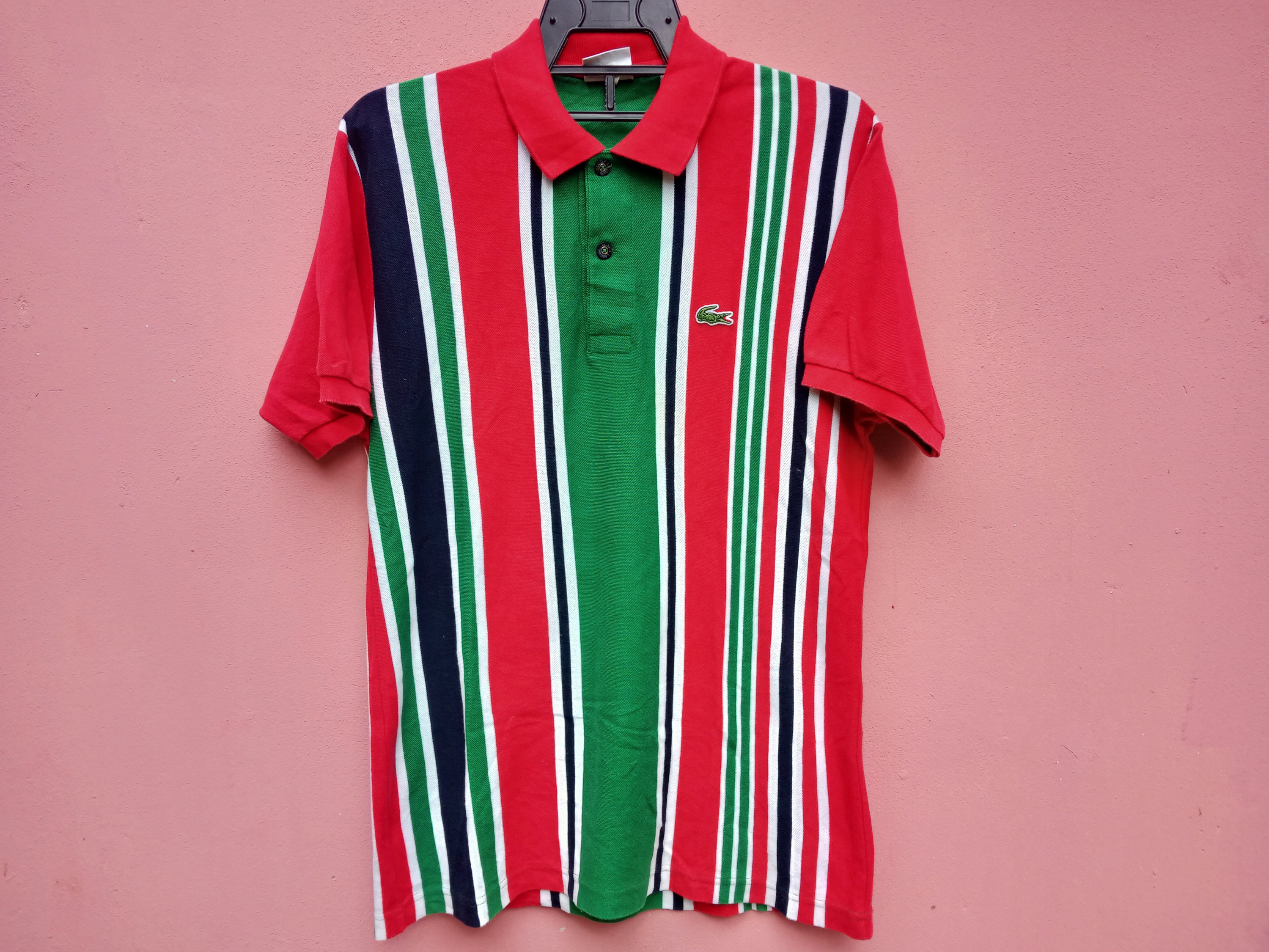 Vintage 90's Lacoste Multicolor Stripe Medium Polo Shirt