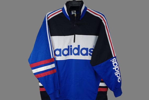 Vintage Adidas trefle multicolore veste grande Adidas trois bandes des annees 90 Activewear Adidas sweat decontracte veste Adidas taille L Etsy France