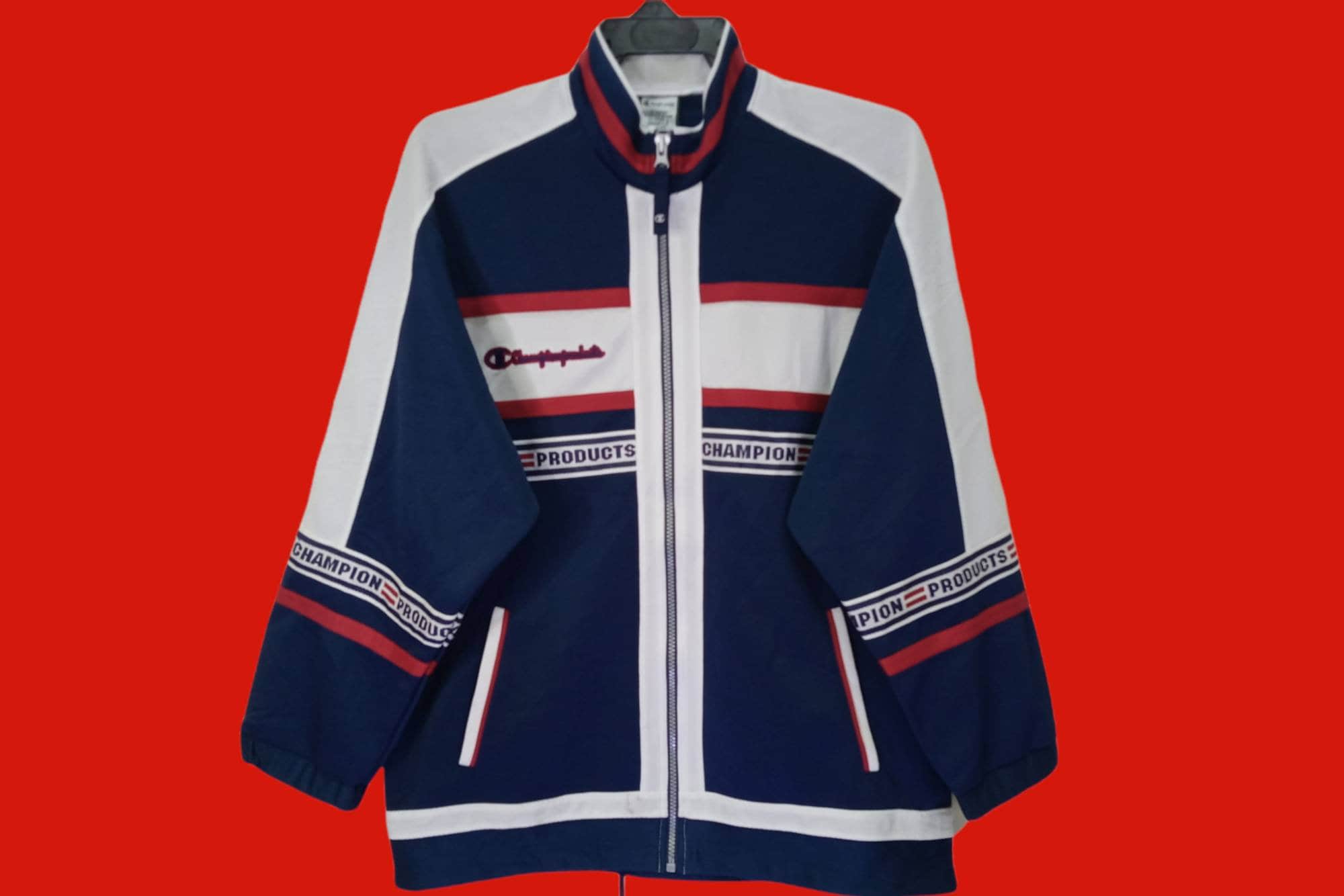 Vintage Champion Products Jacket Small Champion Apparel Track Top Sportswear Champion Hoodie Zipper Blue Red Light Jacket S