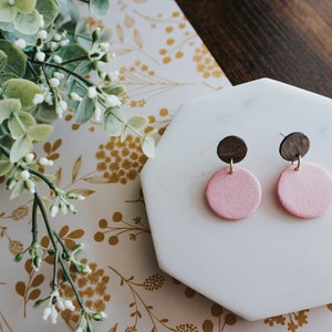 Painted Wooden Dangle Stud Earring - Brown and Bubblegum Pink