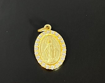 Wunderbare Medaille Madonna Gelbgold vergoldet & Zirkonia