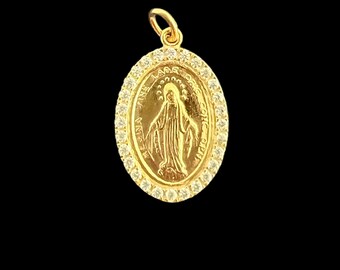 MADONNA 925 silver pendant - miraculous or miraculous medal - silver yellow gold plated & zirconia