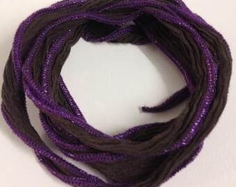 Silk ribbon dark olive & violet lurex hem