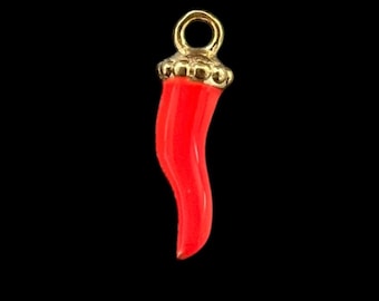 CHILI PORTAFORTUNA LUCK 925 silver pendant & enamel Corno - Cornicello neon orange
