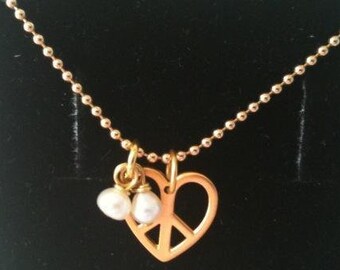 Necklace Silver Gold plated Love & peace