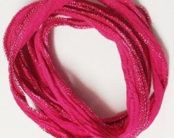 Silk Ribbon Pink & Pink Lurex Hem