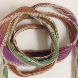 Silk ribbon terracotta purple green image 1