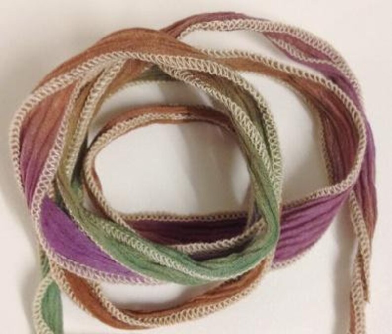 Silk ribbon terracotta purple green image 1