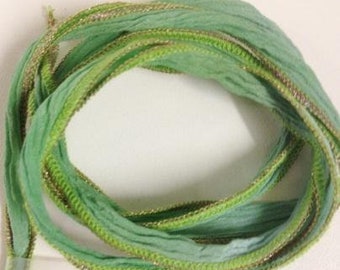 Silk Ribbon Blue-Green & Gold-Lurex Hem New!!!!