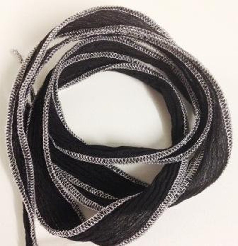 Silk ribbon black & silver lurex hem New image 1