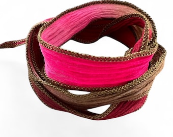 SILK BRACELET PINK-red wine-khaki