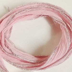 Seidenband Rosa & Silber-Lurex Saum Neu Bild 1