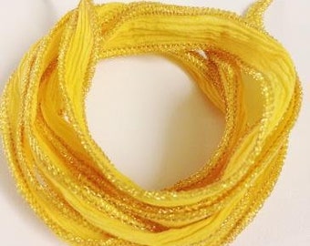 Silk ribbon sun yellow & yellow lurex hem