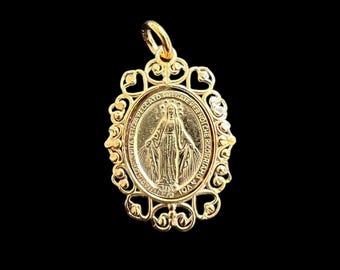 MADONNA 925 silver pendant - miraculous or miraculous medal - silver yellow gold plated with filigree edge