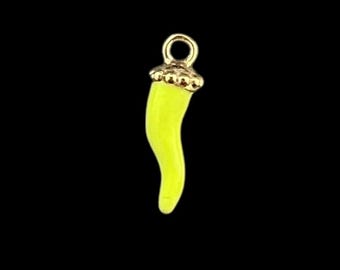 CHILI PORTAFORTUNA LUCK 925 silver pendant & enamel Corno - Cornicello neon yellow