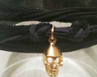 Seiden-Wickelarmband Skull Gold