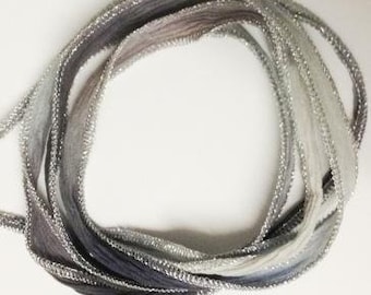 Silk ribbon shades of gray & silver lurex hem