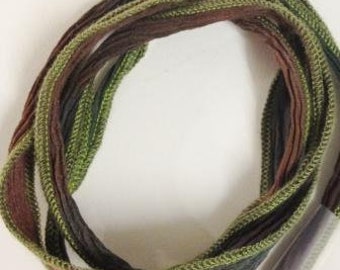 Silk ribbon chocolate moss green New!!!!