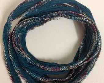 Seidenband Petrol & Multicolor-Lurex Saum Neu!!!!