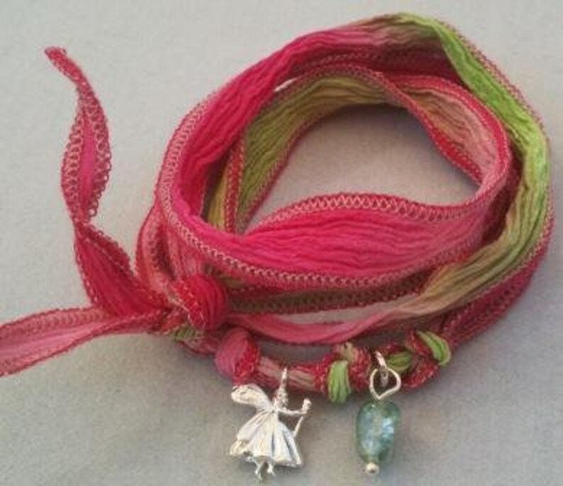 Silk ribbon terracotta purple green image 2