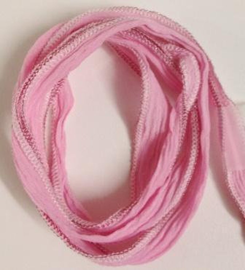 Silk Ribbon Pink & Silver Lurex Hem New image 2