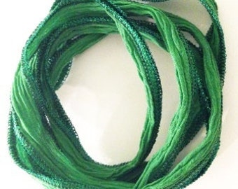 Silk Ribbon Green & Green Lurex Hem New!!!!