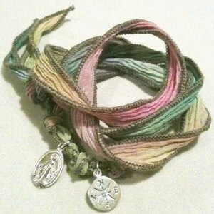 Silk ribbon terracotta purple green image 3