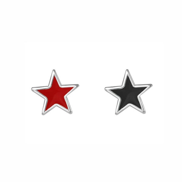 Red & Black Star Earrings Silver | Stylish and Versatile Star Jewelry