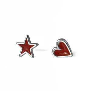 Red Star & Heart Stud Earrings | MixMatch Valentines Earrings Gift for Girlfriend