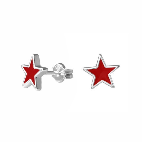 Red Star Stud Earrings in Fine Silver | Celestial Star jewelry