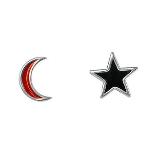 Half Moon Star Stud Earrings Silver – Mismatched Celestial Earrings Gift for Her