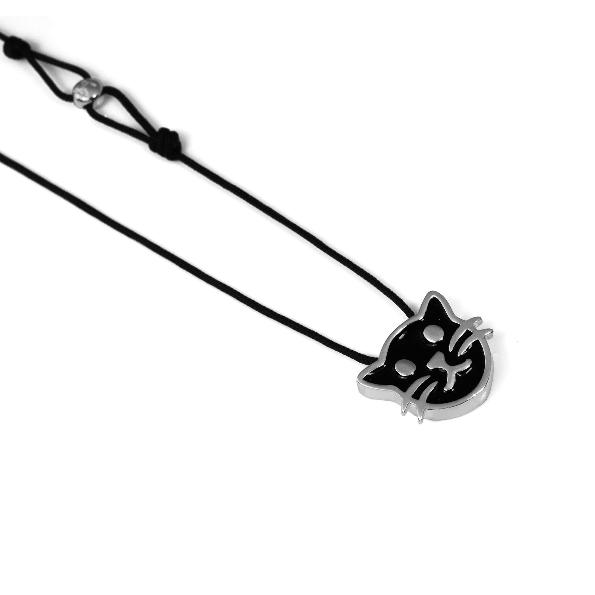 Black Cat Necklace Silver Cat Pendant Animal Cat Lovers Etsy