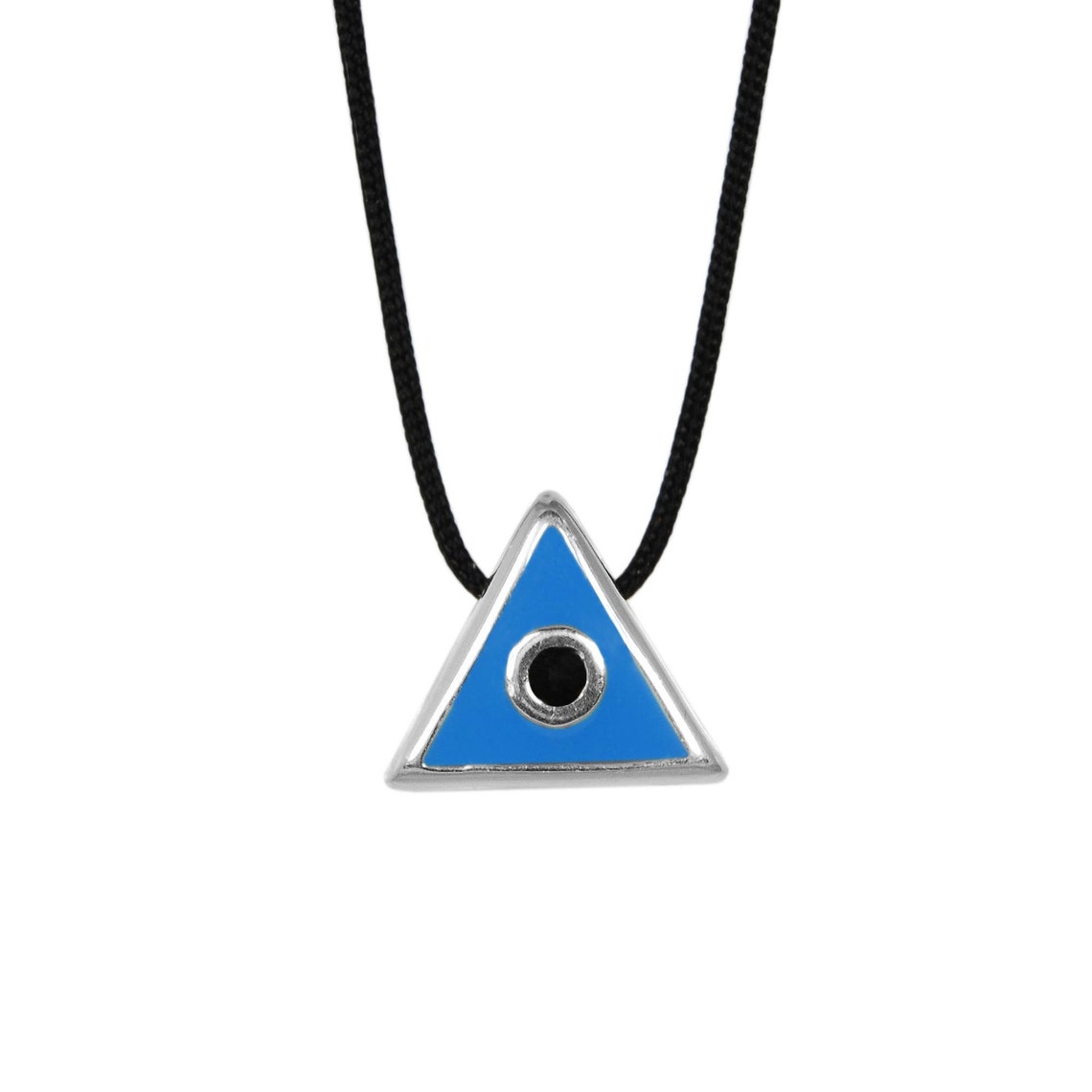 Triangle Evil Eye Necklace Silver Minimalist Geometric Evil Etsy