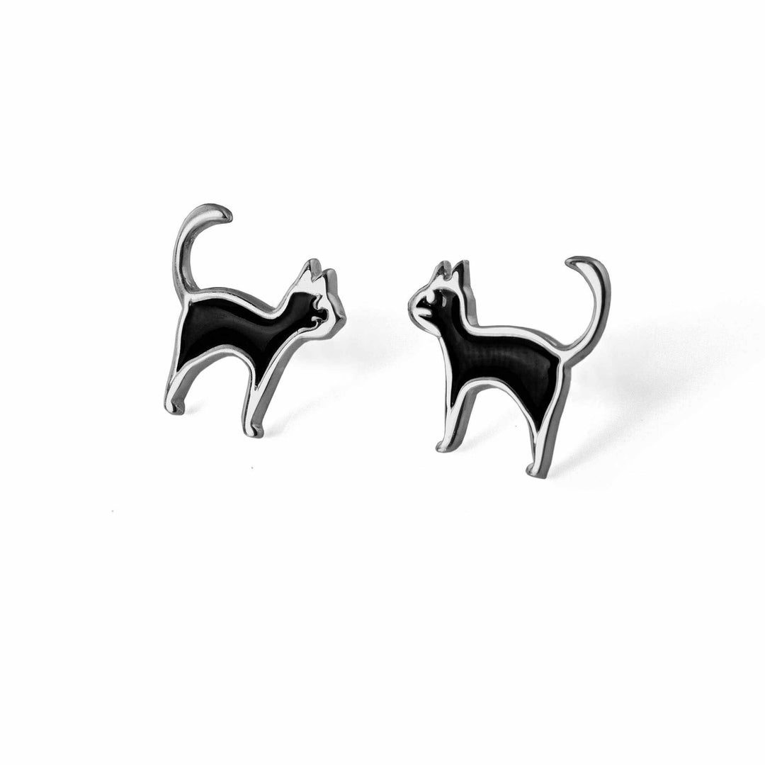 Black Cat Stud Earrings in Fine Silver Ideal Cat Lover Gift Etsy