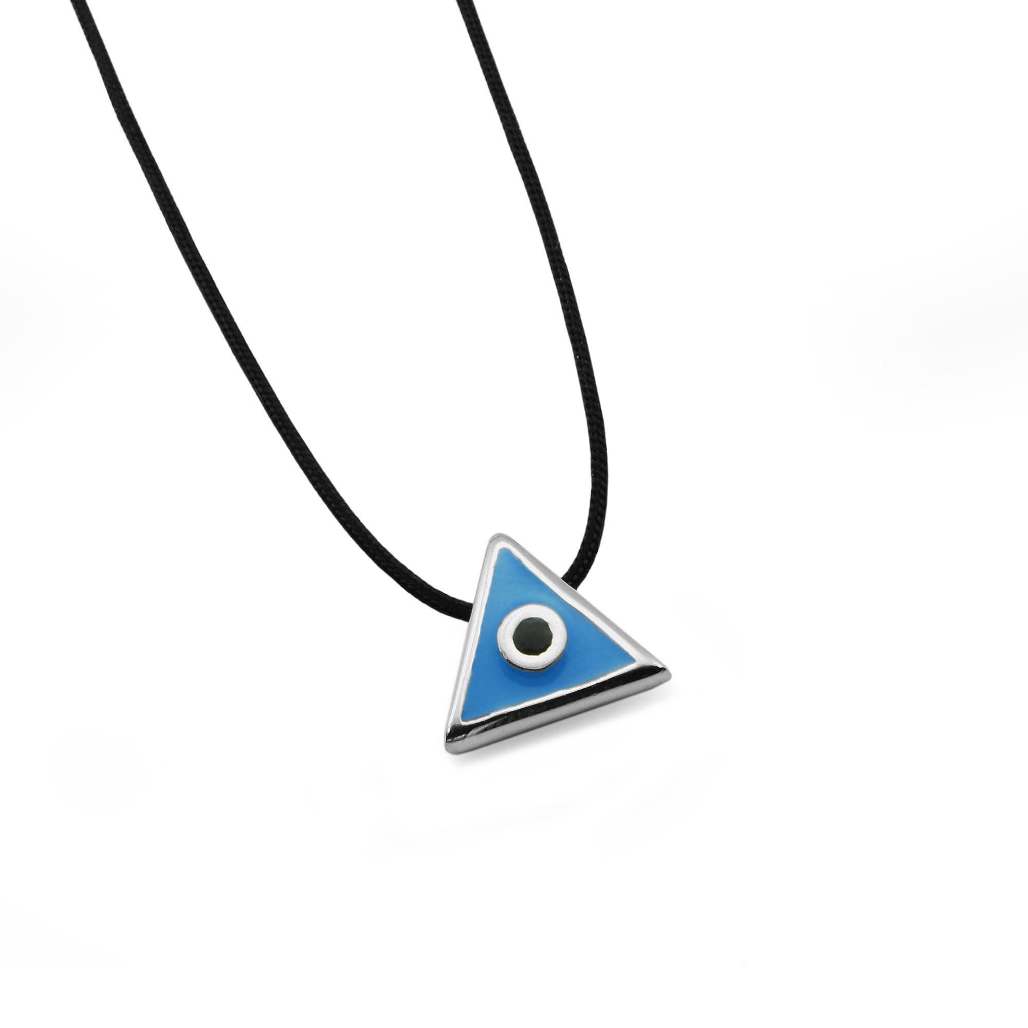 Triangle Evil Eye Necklace Silver Minimalist Geometric Evil Etsy