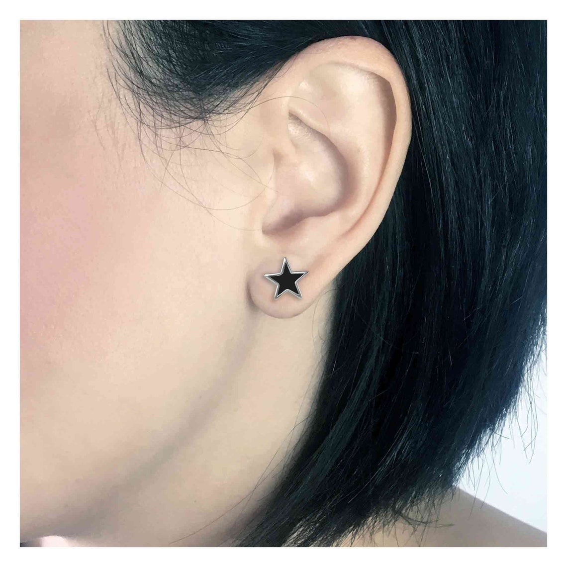 Black Star Earrings Sterling Silver Black Star Jewelry Etsy